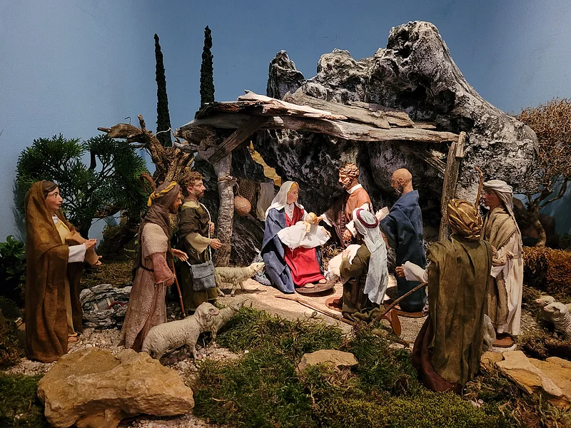 Krippe, Maternkapelle Krippenszene, zu sehen in der Weihnachtsausstellung der Krippenfreunde Bamberg in der Maternkapelle