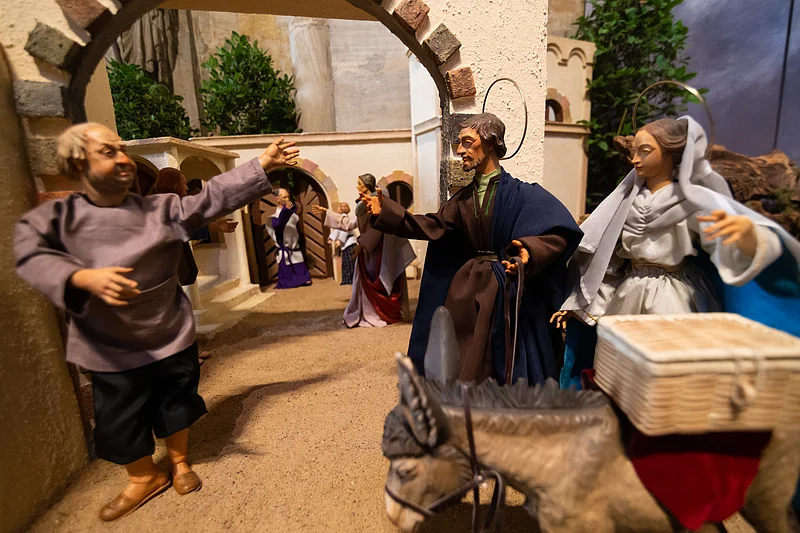 Krippe im Bamberger Dom, Szene Herbergssuche Krippe im Bamberger Dom, Szene Herbergssuche