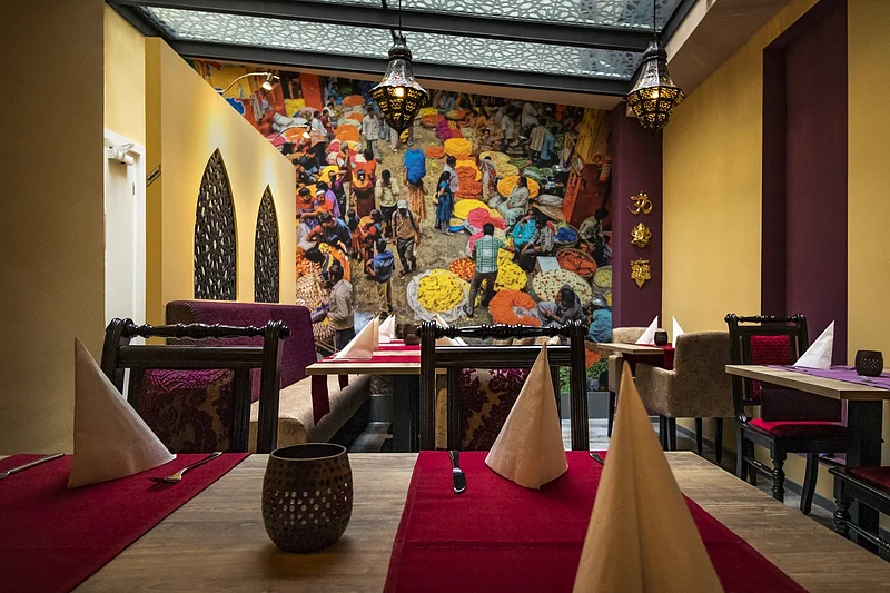 Foto des indischen Restaurants Swarg in Bamberg von innen.