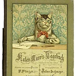 Halbleinenband mit farbiger Illustration von Fedor Flinzer (1832–1911) zu „Kater Murr's Tagebuch“, Leipzig, 1885